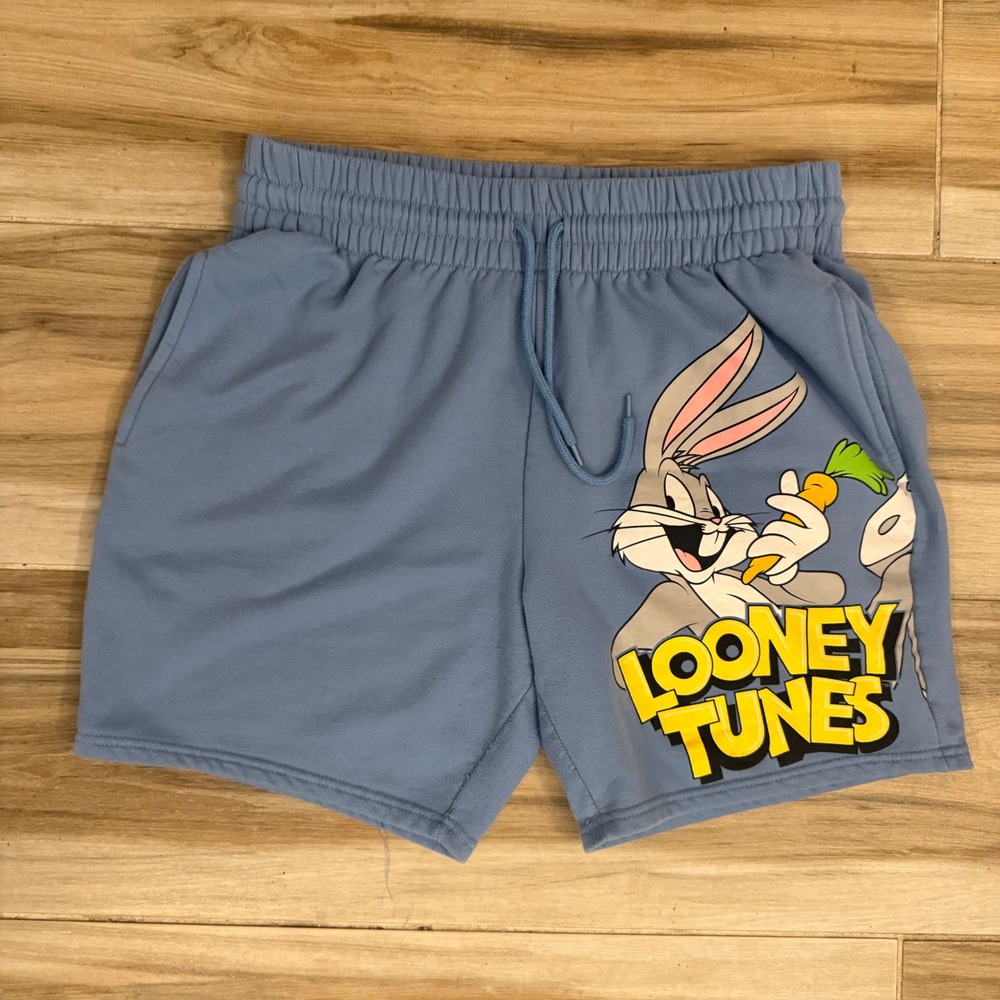 Looney Tunes Bugs Bunny Fleece Shorts Mens Large Blue‎ Graphic Lounge Shorts L